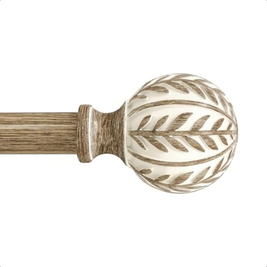 

Boho Wood Curtain Rods for Windows 48 to 84 inch1 Adjustable Heavy Duty Window Curtain Rod with Imitation Wood Grain Finials Ru