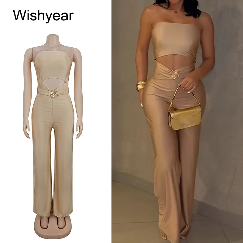 Wishyear Tuta aderente da donna nera senza maniche scollata senza schienale Pagliaccetto intero sexy per pantaloni da compleanno per feste serali