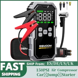 Car Jump Starter Portable Power Bank with Air Compressor 150 PSI Car Starting Device for Petrol Diesel 10L