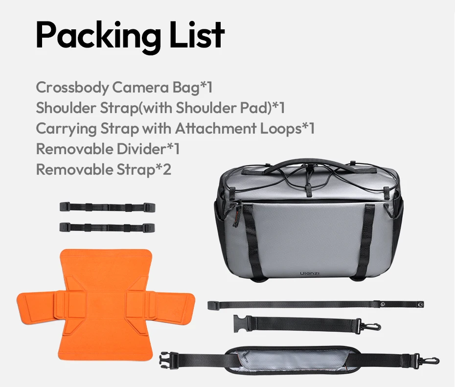 Ulanzi SU02 13L Umhängetasche für Kameras, Objektive, Laptops, Reisen, Schultertasche, Handgepäckhülle mit abnehmbarem Trennwand – Detail 14