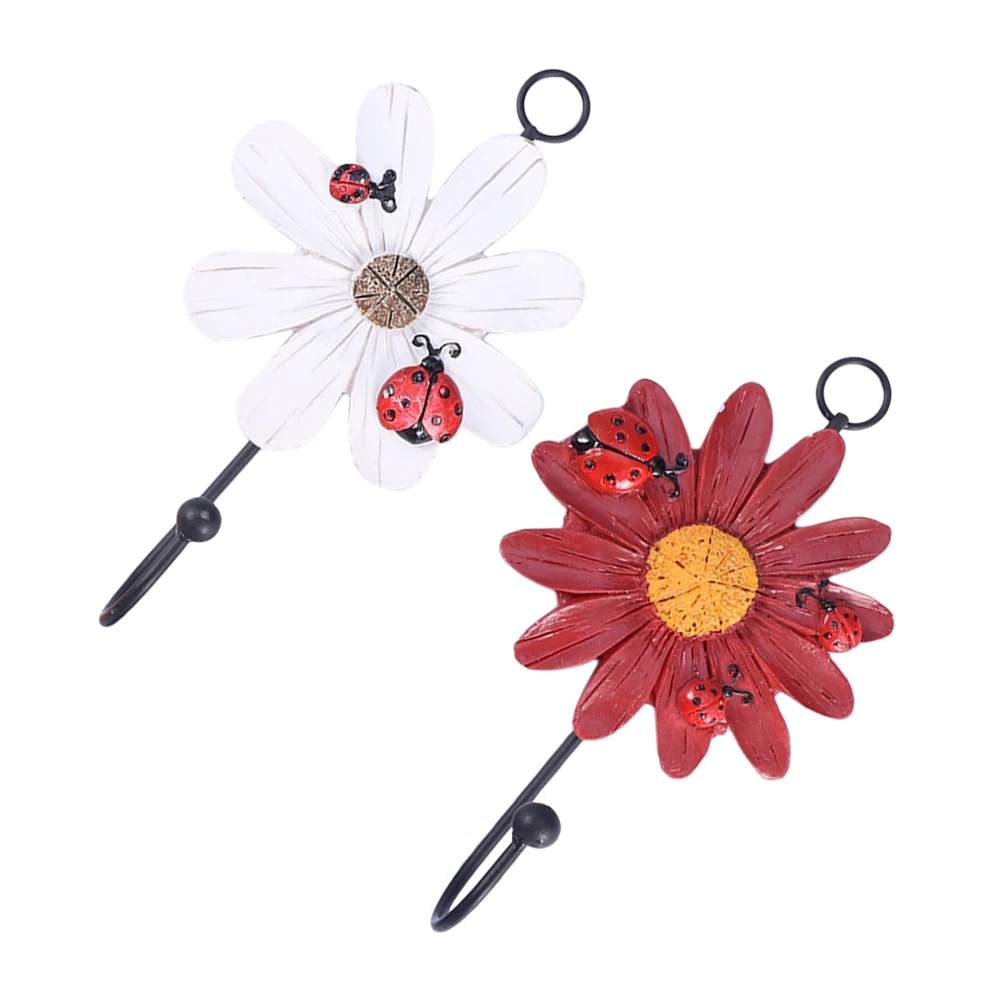 

2 pcs Resin Daisy Hooks Hanging Coat Rack Key Hangers Wall Hat Holders Bathroom Kitchen Storage Accessories Iron Material High