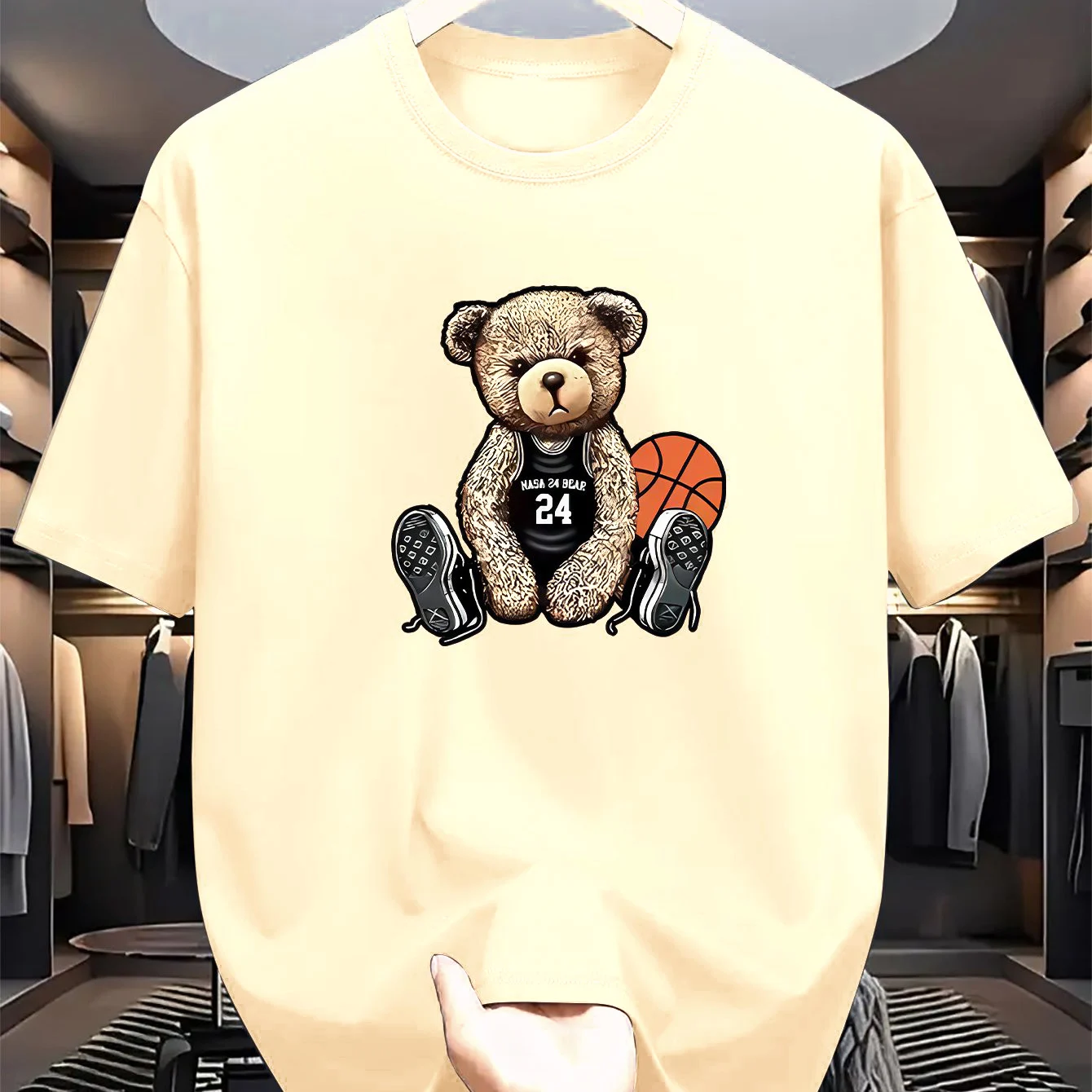 

Men's Summer Fashion Casual Loose Plus Size T-Shirt Casual Bear Print Sports Round Neck Short Sleeved High-Quality Trendy Top