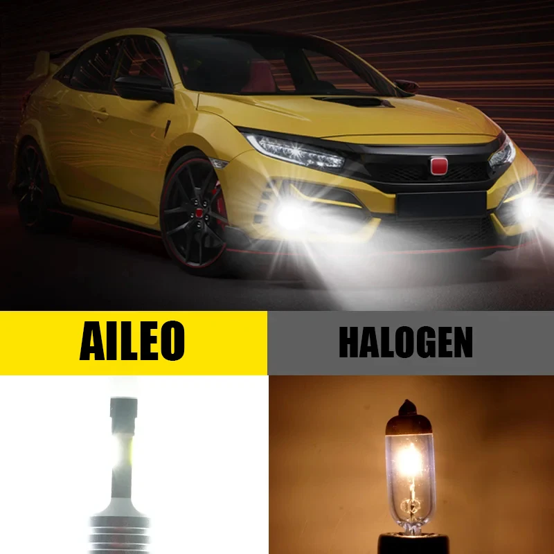 AILEO 차량용 LED 헤드라이트 전구, 슈퍼 브라이트 팬리스 플러그 앤 플레이, H7, 15000LM, H11, H9, H8, 9005, HB3, 9006, HB4, H4, 3000K, 6500K