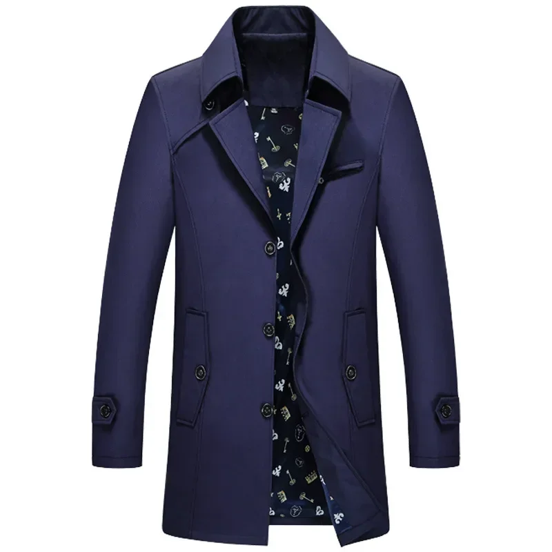 Men's Spring and Autumn New Fashion Lapel Casual Trench Coat, Korean Version of Medium and Long Business Single-breasted Coat