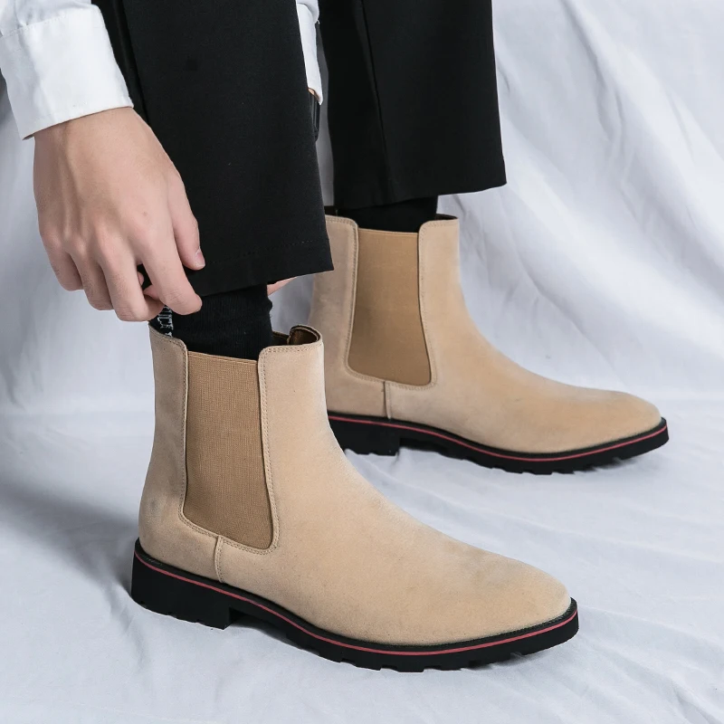 New Fashion Chelsea Boots Men Boots Round Head Retro Korean Anti Fleece Short Boots Black Brown Beige Size 38-46 Men Boots