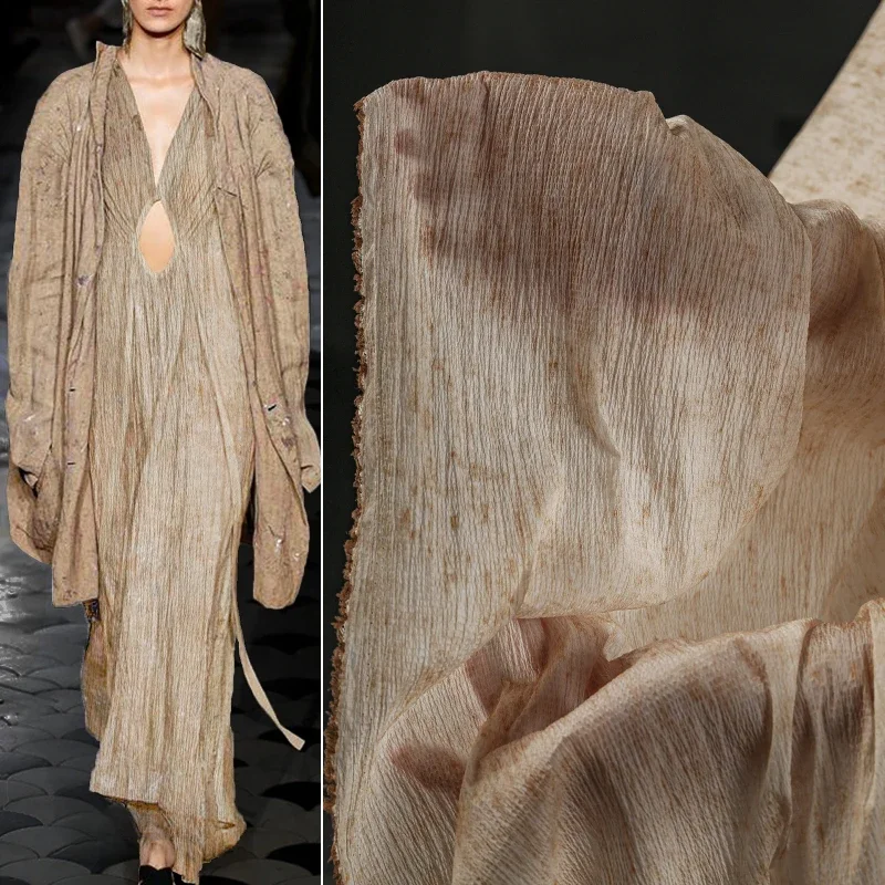 الجمل المشمش اللون أنيقة وجديدة مرقطة مطوي النسيج خمر الملمس قميص سترة فستان الملابس مصمم النسيج