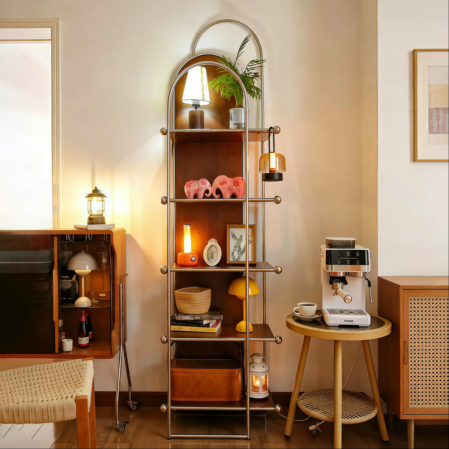 Stainless steel display storage side cabinet household living room bedroom narrow magazine shelf