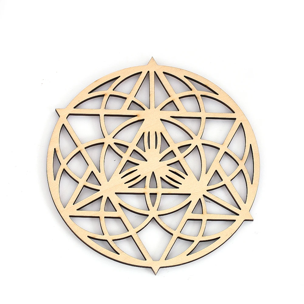 

10cm Openwork Wooden Board Laser Engraved Metatron Crystal Display Board Yoga Meditation Witch Altar Supplies Desktop Decoration