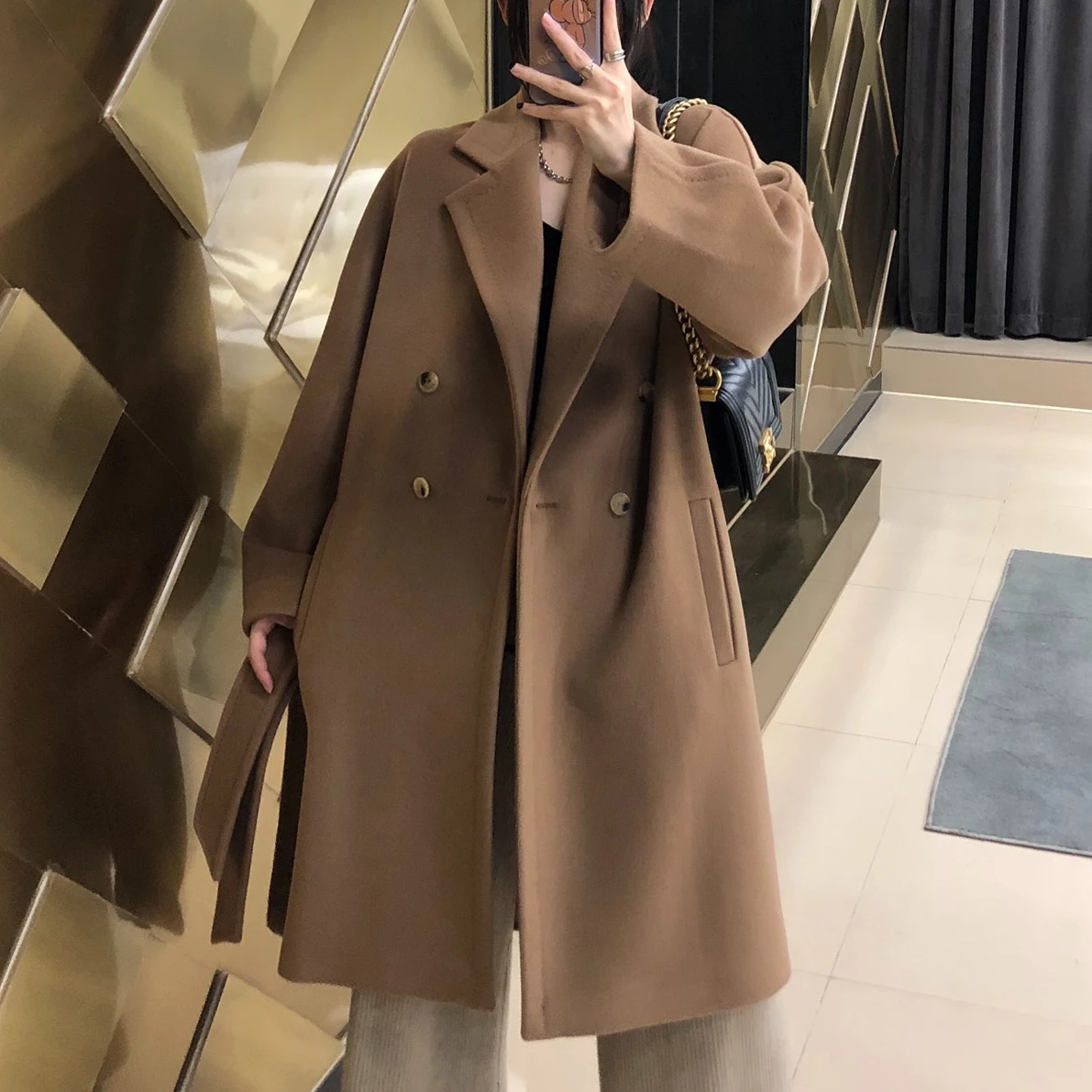 

Women's Winter Coat High Quality Classic Double Breasted Mara Coat 80% Camel Hair 20% Wool Fashion New Women's Max Coat 2023 AW