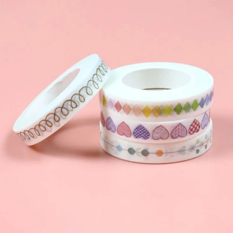 8mm*10m Heart Kawaii Washi Tape Colorful Flower Plats Decorative Adhesive Tape Masking School Supplies Sticker Stationery