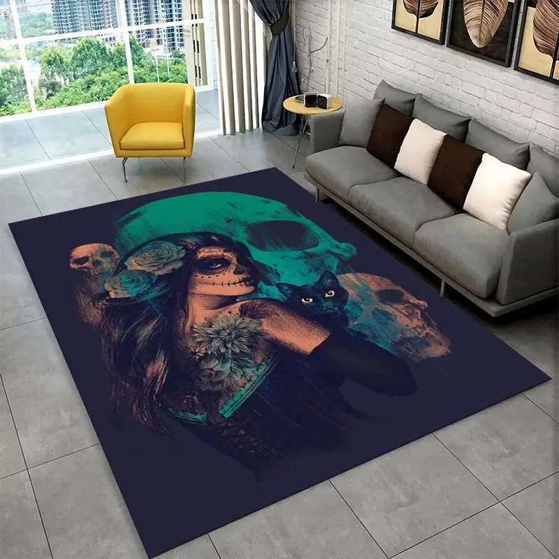 Gothic Skull Dead Girl Horror Female Large Area Rug Non-slip Carpet for Bedroom Living Room Sofa Doormat Home Decor Floor Mat - view 4
