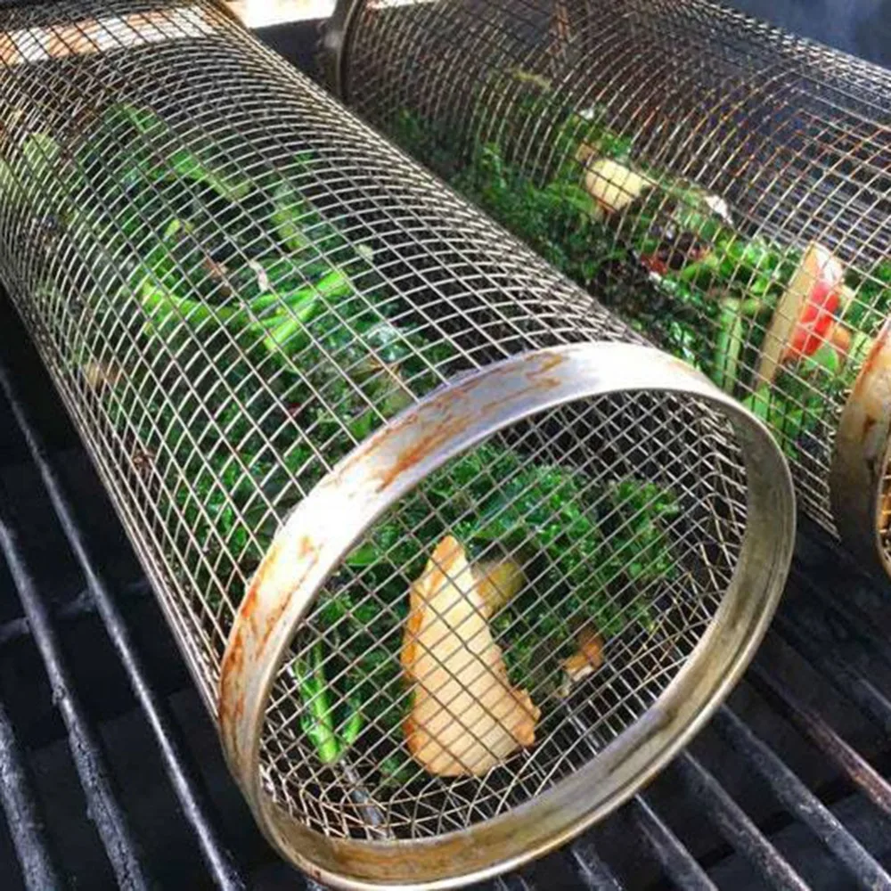 Rolling With Cover Anti Scalding Barbecue Cage Barbecue Rack Grilling Basket Vegetable Bucket