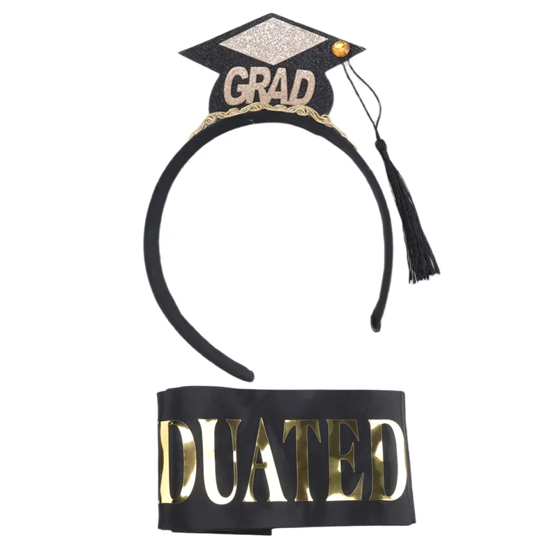 SQPP-1 セット卒業キャップヘッドバンド卒業サテンサッシュ 2024 卒業パーティー装飾用品写真小道具ミニ学士帽子