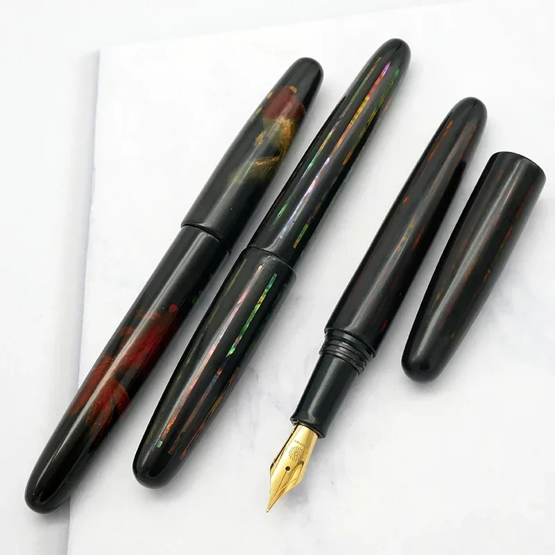 WANCHER Japanese Stationery Super Large Fountain Pen King Raw Lacquer Hard Like Glue Hand-painted Shell Carving Writing Gifts