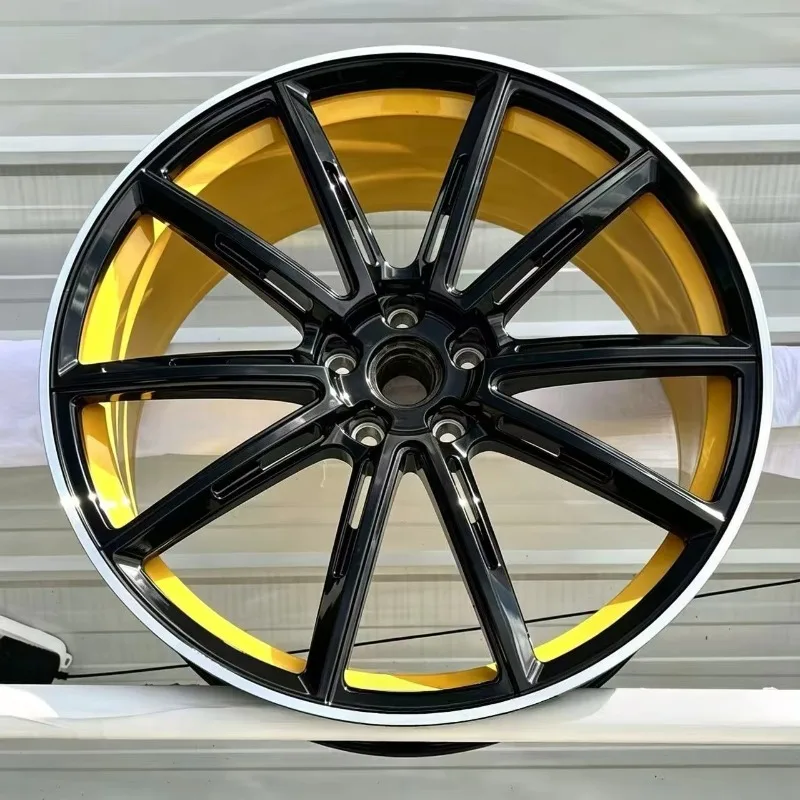 【2026】Custom 5x120 5x114.3 Forged Multi-spoke Design Black And Yellow Two-color Wheel Hub 16-24 Inch For BMW Mercedes-Benz Audi
