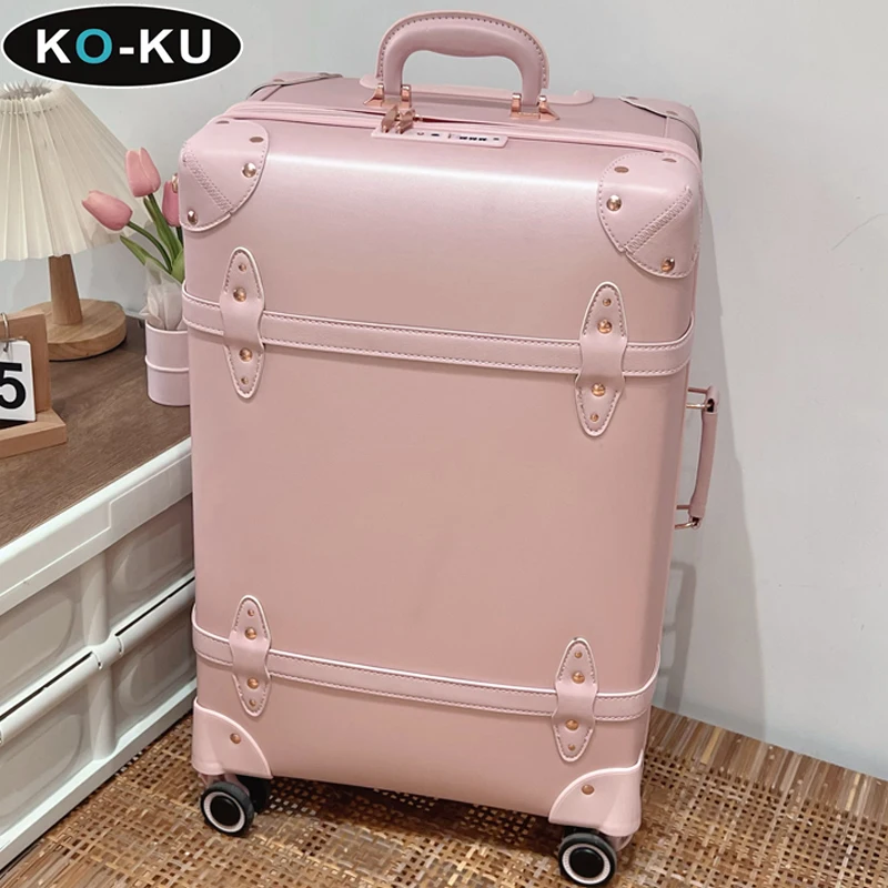 KO-KU Retro Luggage 28'' Large Capacity College Style Trolley Bags Students 13'' Cabin Cosmetic Case 20'' Business Boarding Box