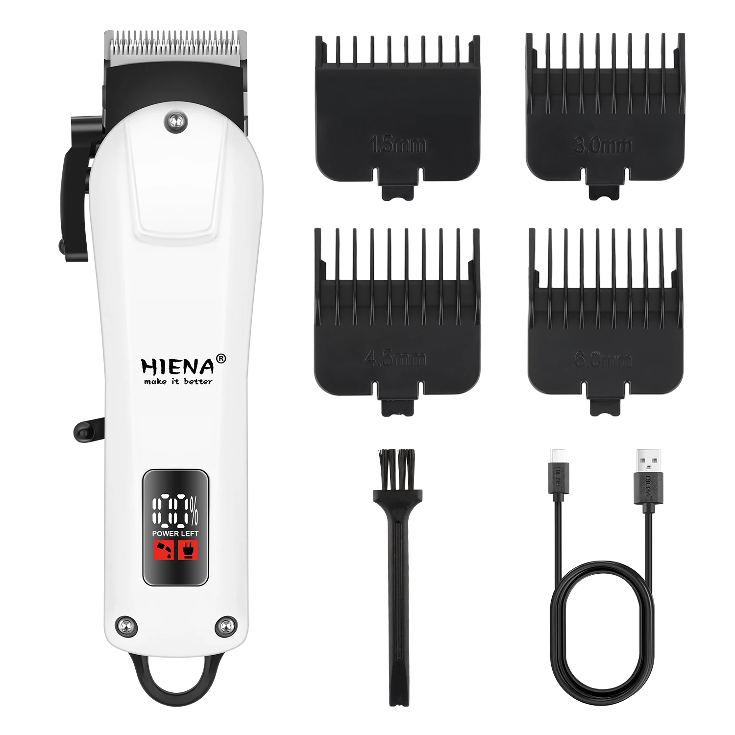 

“HIENA Digital Display Hair Clippers - Sharp Skin-Friendly Blade, Adjustable Head, 4 Guide Combs, USB Rechargeable”