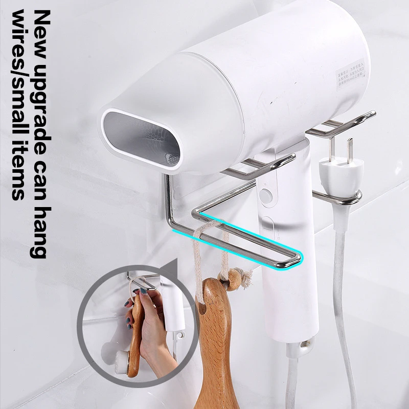 Stainless Steel Hair Dryer Holder Rack Punch-Free Bathroom Wall Mounted Hair Straightener Dryer Holders Organizer Storage Shelf