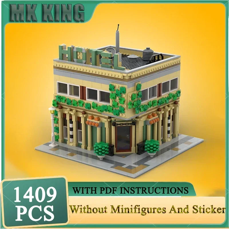 

Moc Building Block Model Corner Hotel Alternative Build Technology Brick DIY Assembly Modular City Street View Construstion Toy
