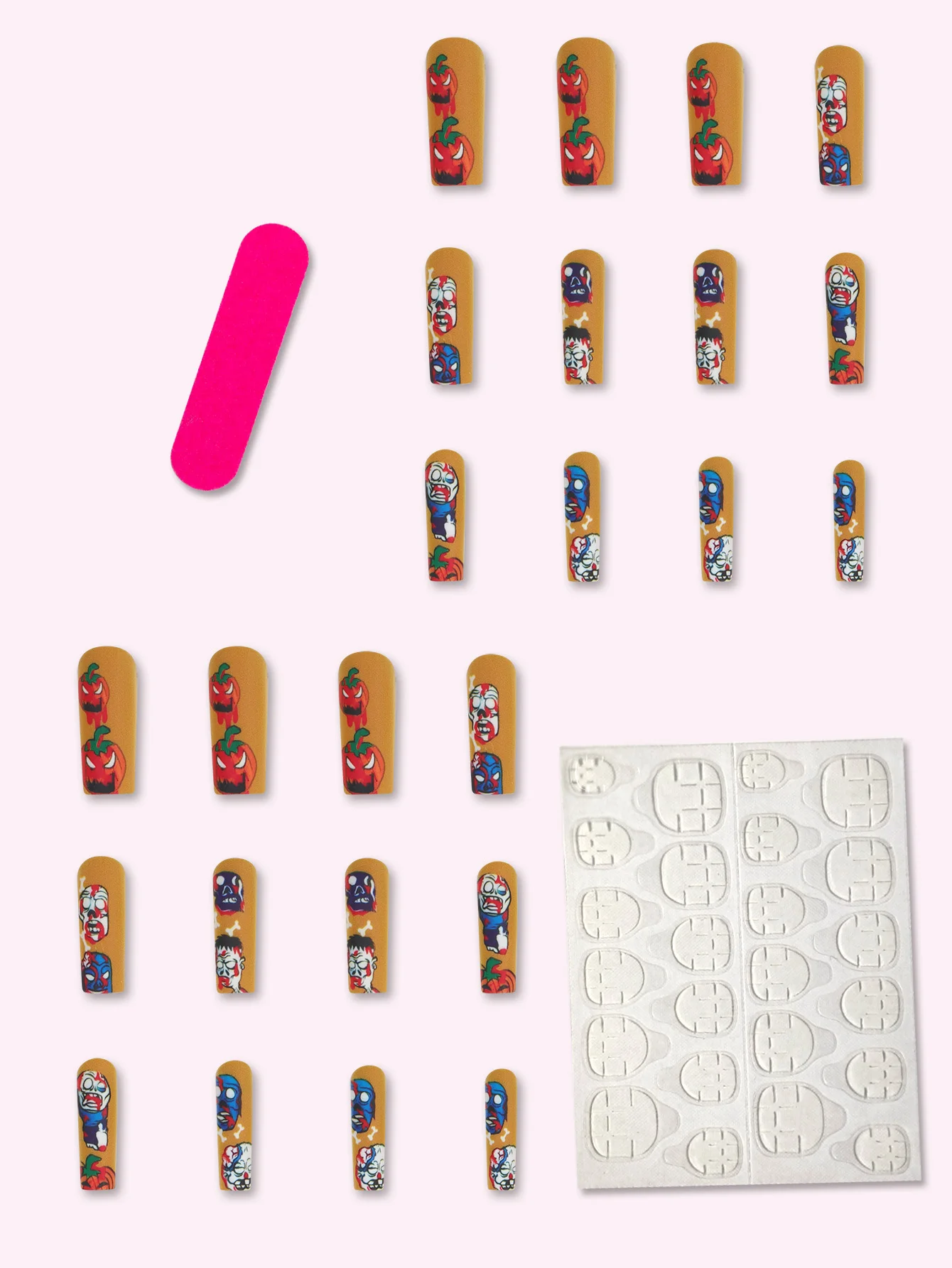 24Pcs Halloween Graffiti Pumpkin Press On Nails, Long Square Fake Nails, Reusable Nail Stickers for Holiday Party, With Tools - view 5