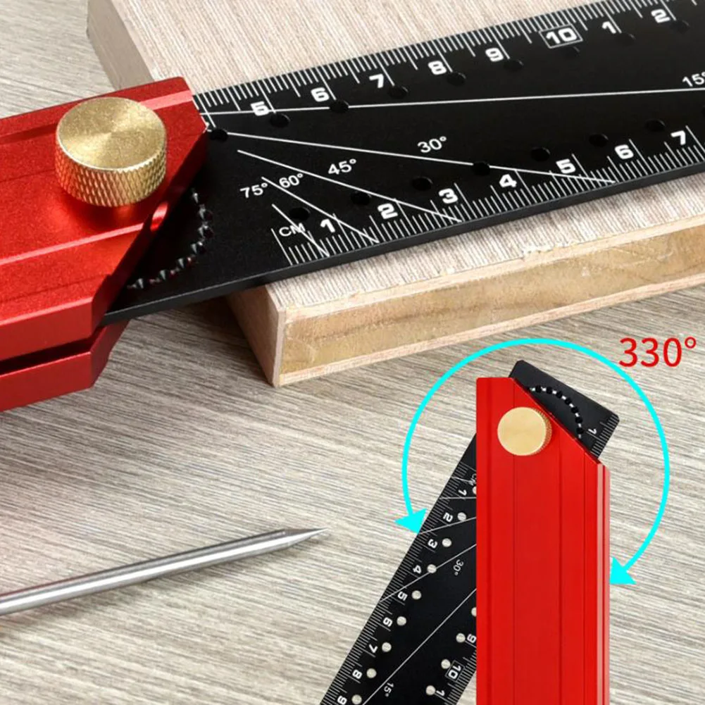 Woodworking Square Ruler Multi-function Aluminum Alloy 90-Degree Angle Ruler For Woodworking, Measuring 303x165x19mm