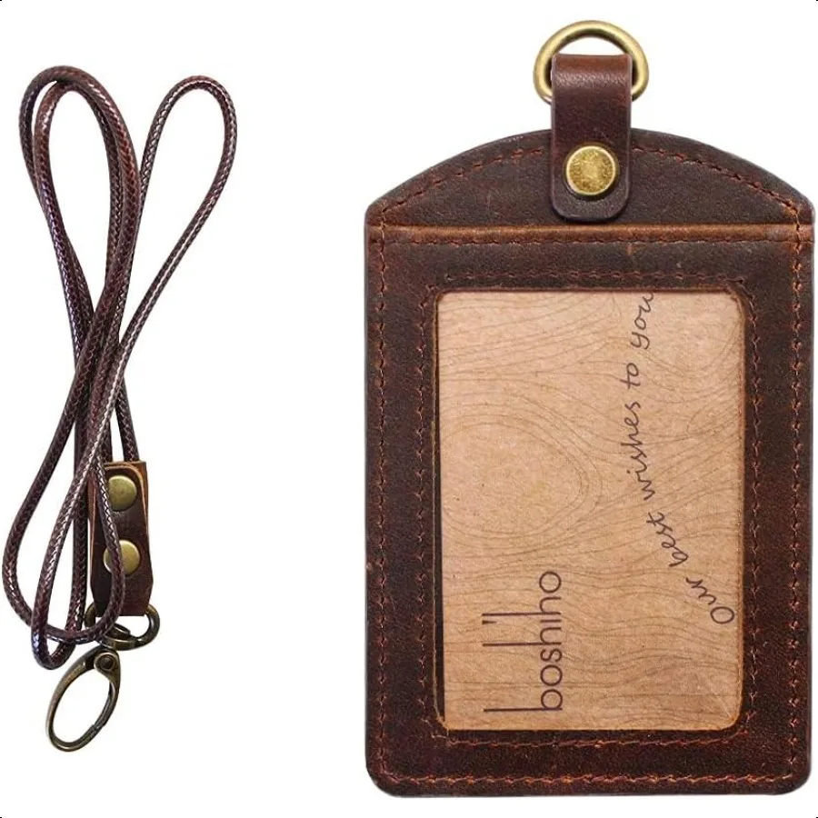 

Держатель бейджа: Держатель для бейджа из воловьей кожи с 19-горнутым ремешком на шею в вертикальном стиле, темно-коричневый