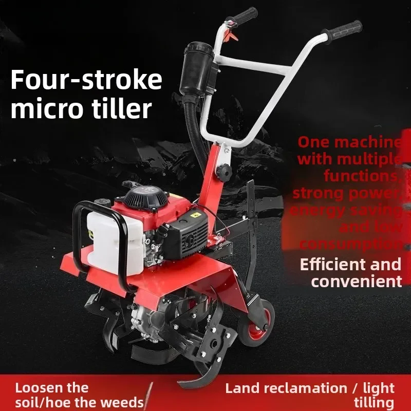 Electric start micro tiller, small  household four-stroke soil loosening paddy field weeding trenching machine