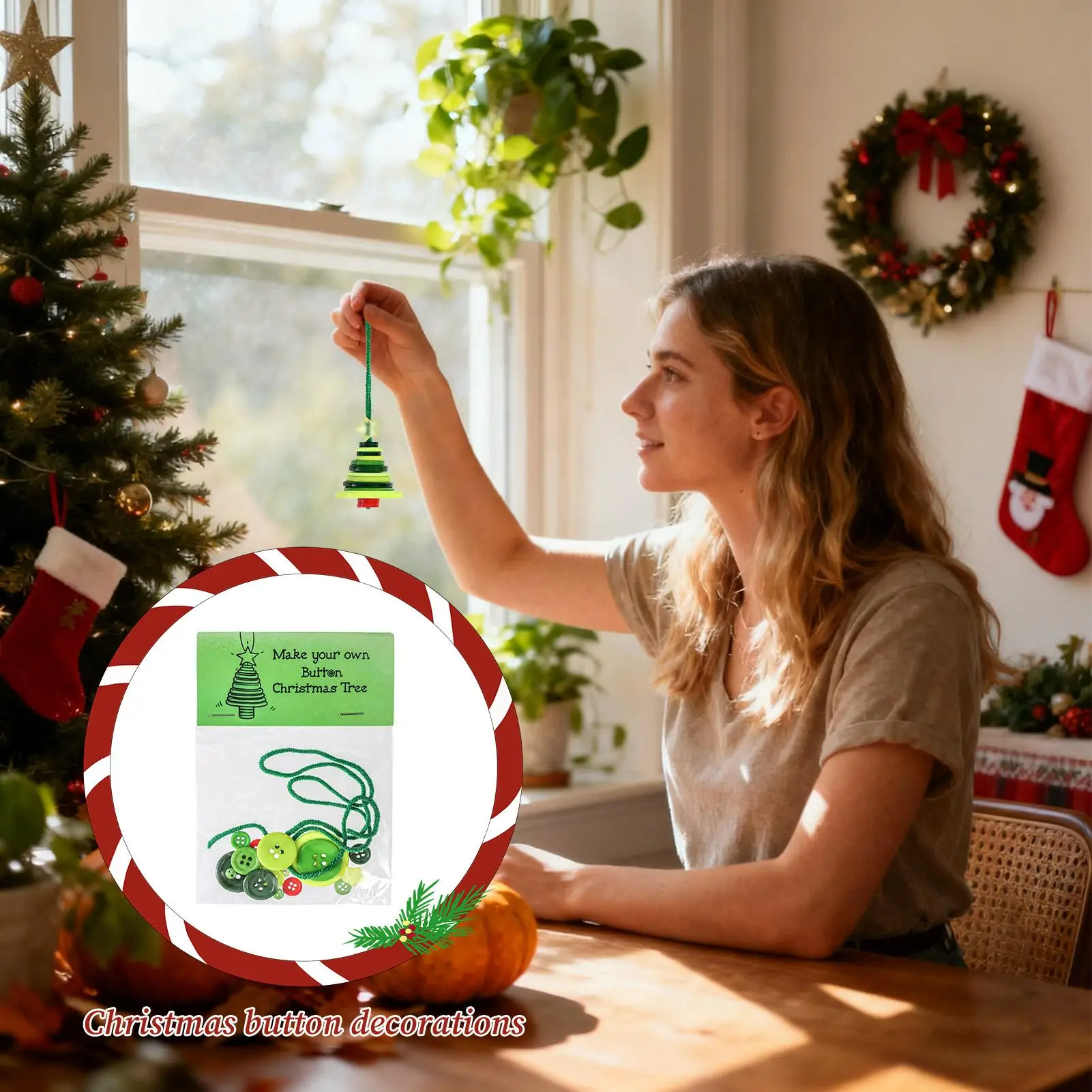 Christmas Tree Button Ornament Interactive Toy Button Tree Snowman Ornament Crafts Children Teens Adults Students Mantel