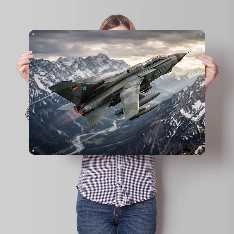 German Tornado Jet Over Mountains Metal Poster Perfect Gift for Fans Lovers Customized Wall Art Metal Sign for Decor Luxury Home
