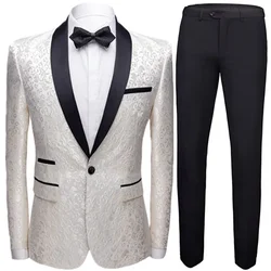 Jas Broek 2 Piece Pak Set Luxe Bruidegom Trouwjurk Party High End Custom Slim Fit Revers Blazer Jas Mannen 'S Broek