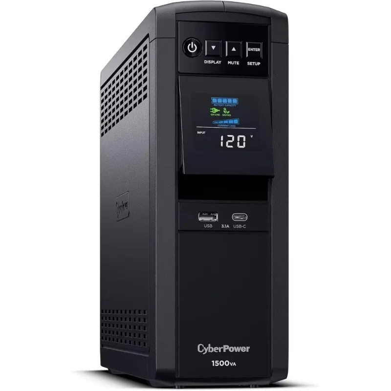 CP1500PFCLCD PFC Sinewave UPS System, 1500VA/1000W, 12 Outlets, AVR, Mini Tower,Black