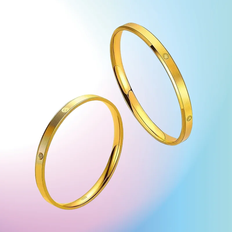 

new 999 real gold 24K yellow gold Star bracelet plain ring diamond pattern bracelet female