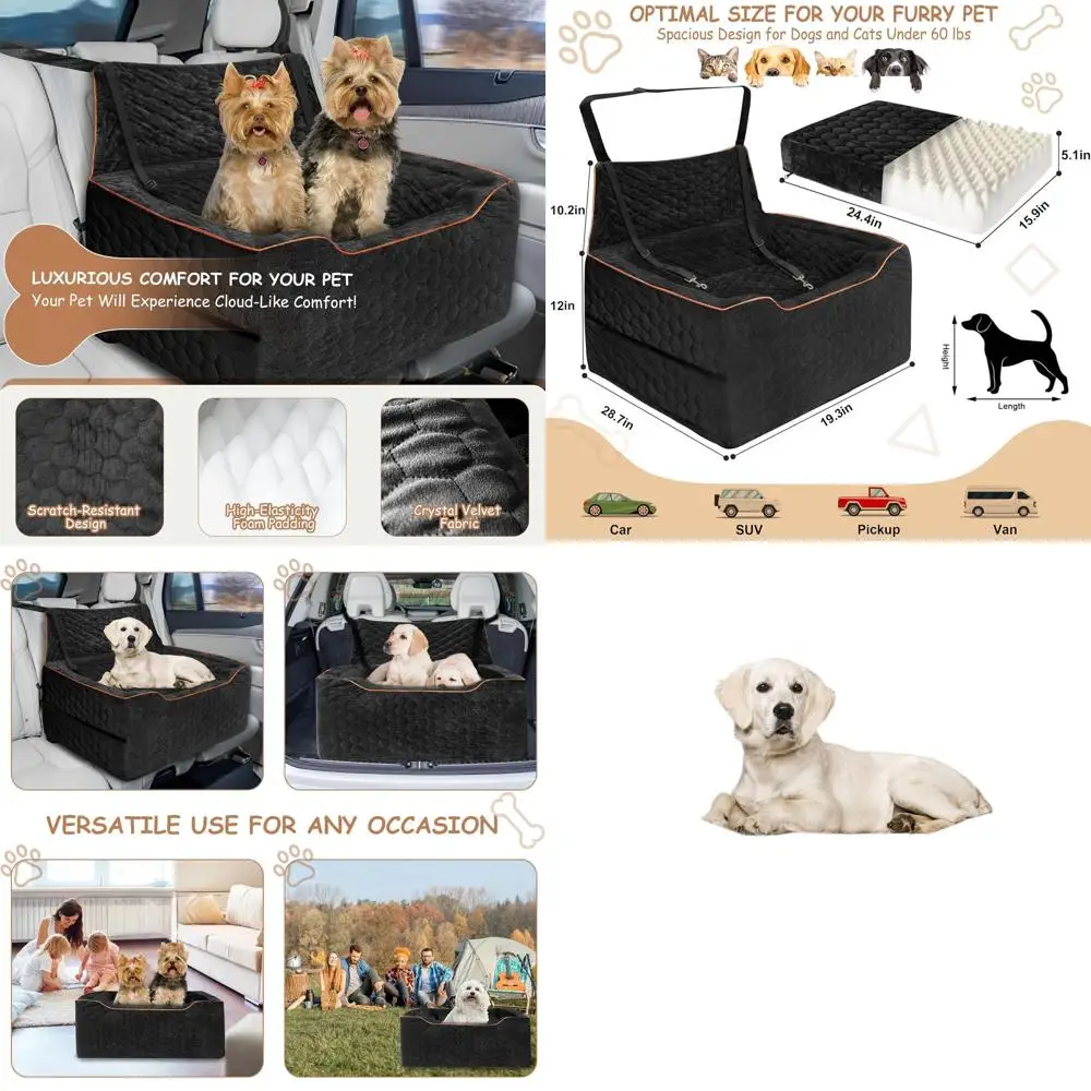 

Pet Car Booster Seat with Washable Cover for Large & Medium Dogs, Supports Up to 60lbs (Black)