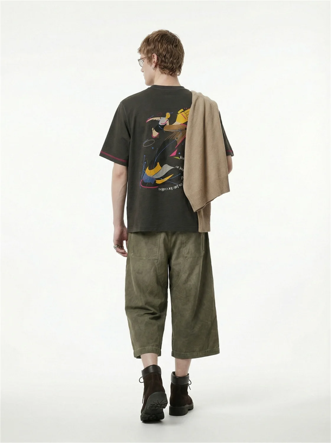 

2026 Men's Creative Statement T-Shirt, Crew Neck Short Sleeve Tee, Abstract Figure and Quote Print, Trendy Casual Street Clothin