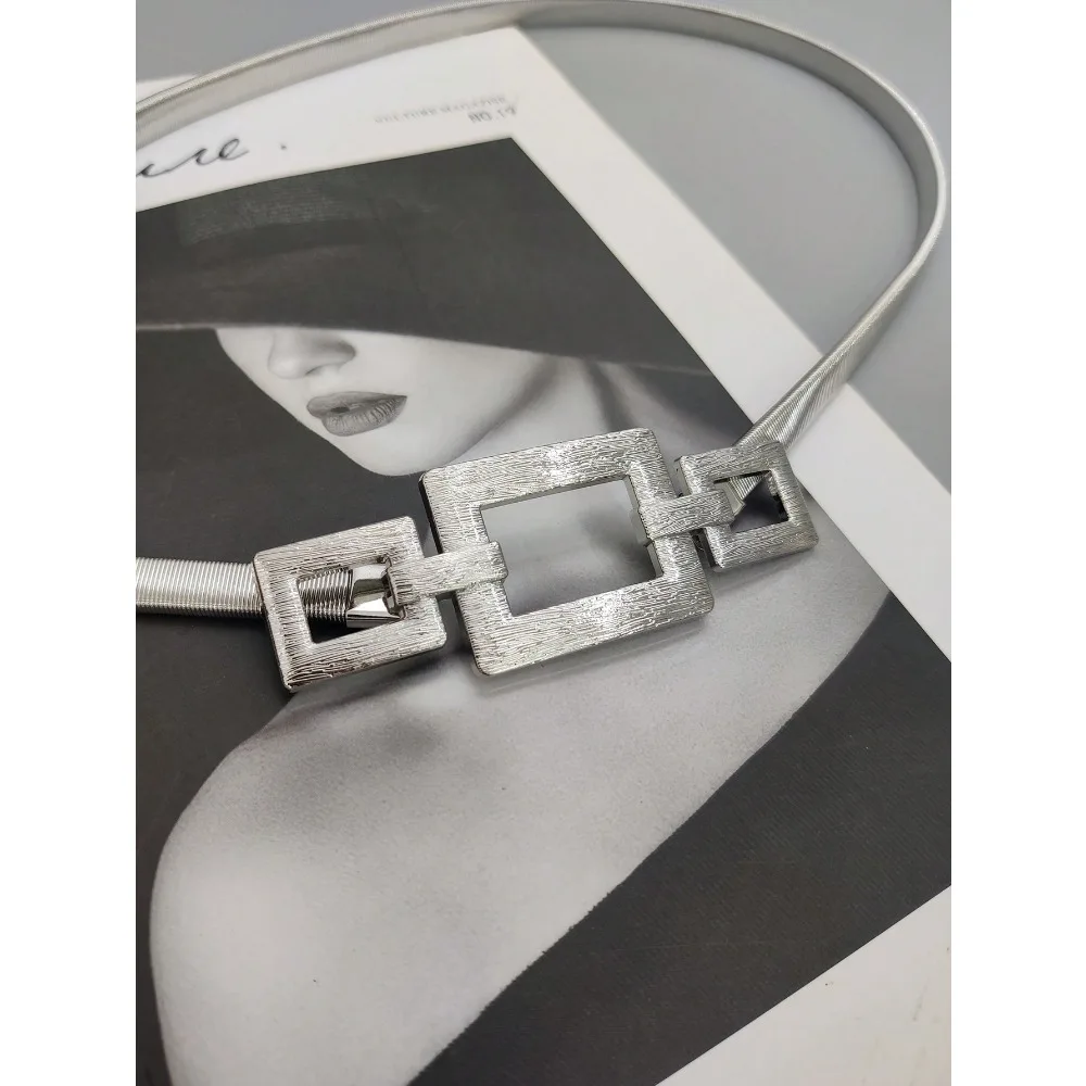 1pc Silver Elastic Metal Waist Chain Belt For Women, Suitable For Daily Wear With Dresses And Coats