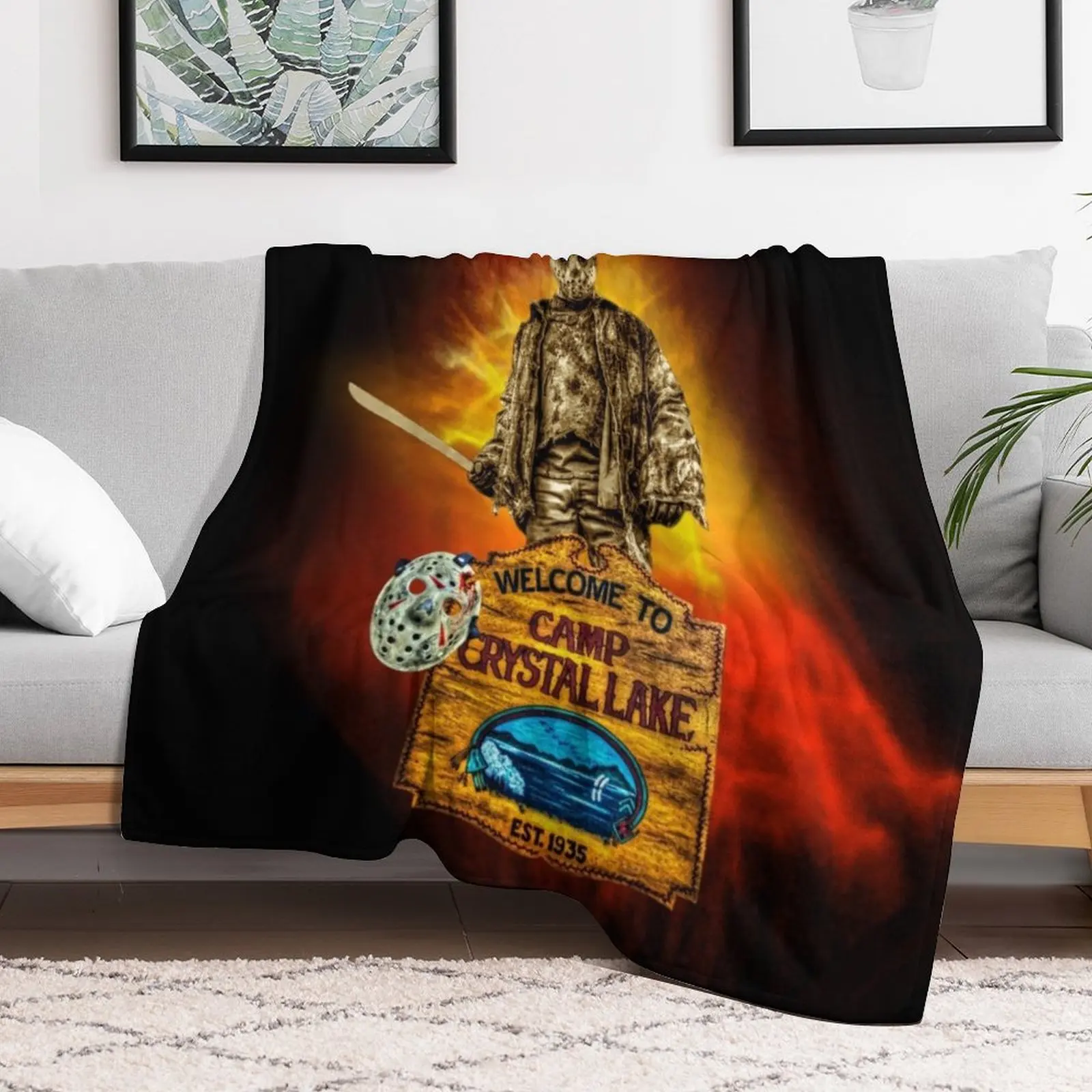 Jason Voorhees Friday The 13th Fan Art Throw Blanket halloween blankets and throws Blankets