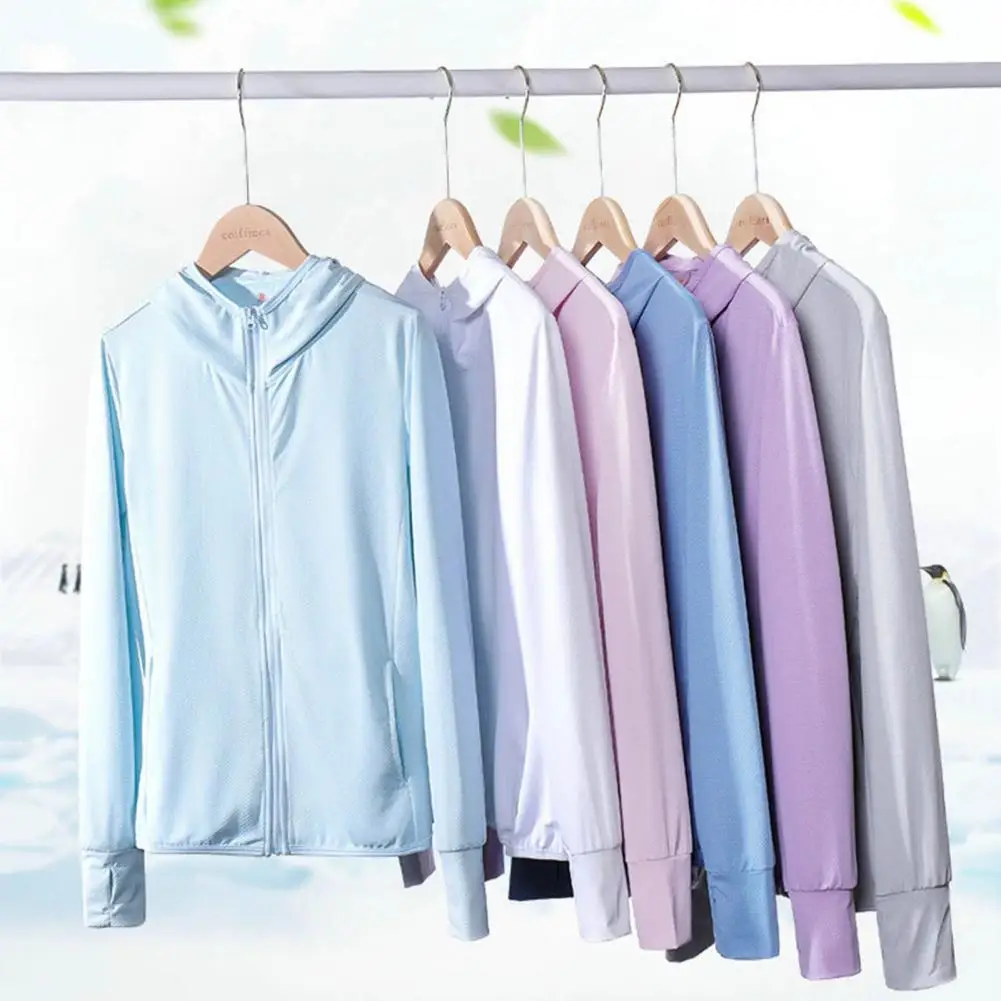 Women Sun Protection Anti-UV Coat Cycling Outdoor Long Sleeve Hooded Zipper Thin Quick Dry Ice Silk Cooling Sunshade Jacket