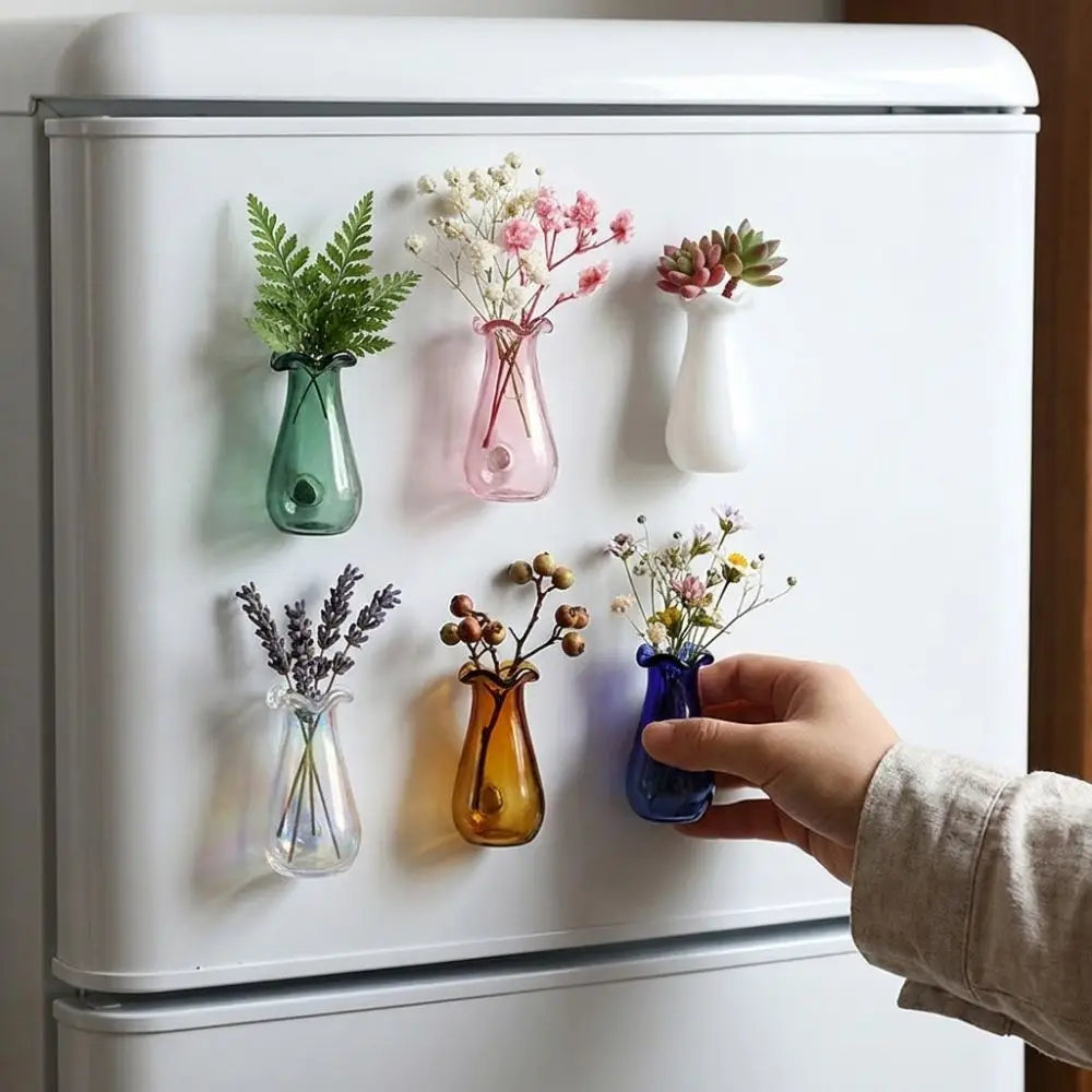 6Pcs Creative DIY 3D Mini Vase Magnets Modern Artistic Magnetic Glass Vases Funny Exquisite Hydroponic Plant Vase Kitchen Decor