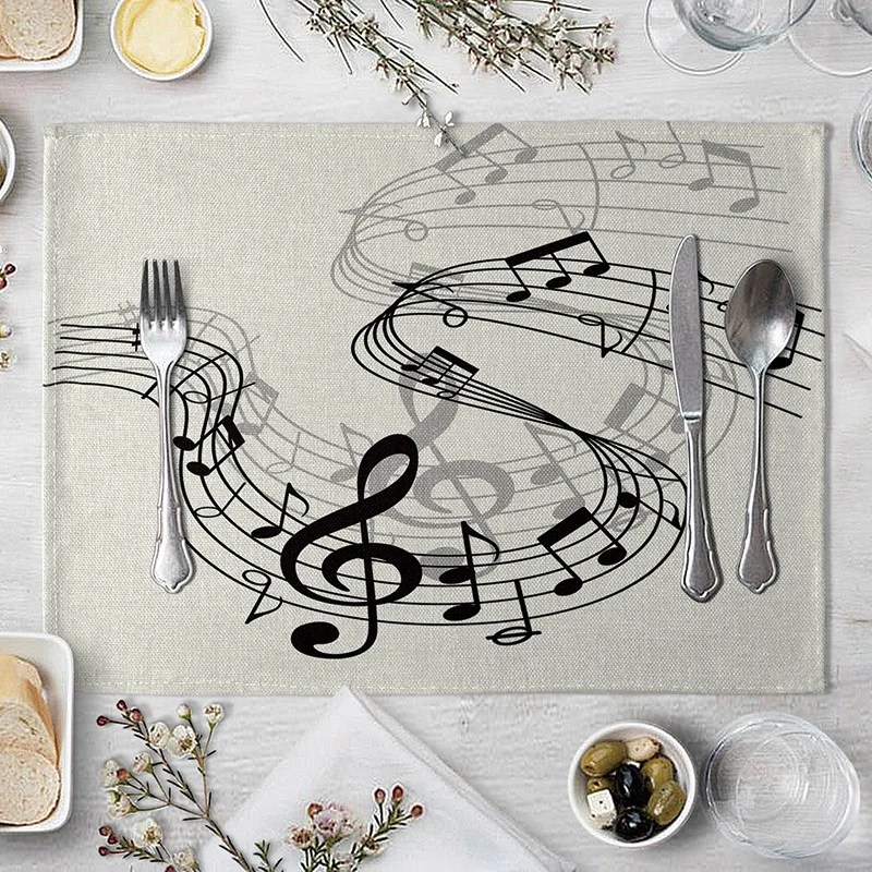 Vintage Musical Note Placemats Kitchen Placemat Dining Table Mats Tea Coaster Cotton Linen Pads Bowl Cup Mats 40X30cm Home Decor