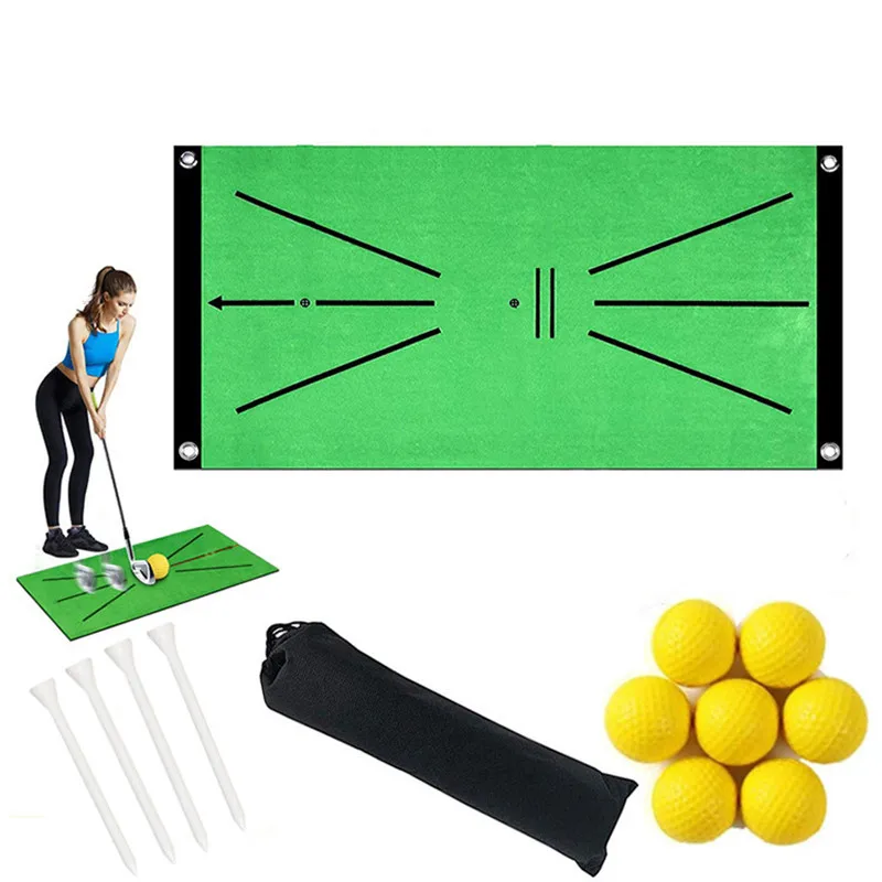 

Golf Swing Mat Hitting Batting Direction Mark Trace Indoor Home 11.8“ x 23.6" Golf Swing Training Pad w 7 Pcs Practice Ball