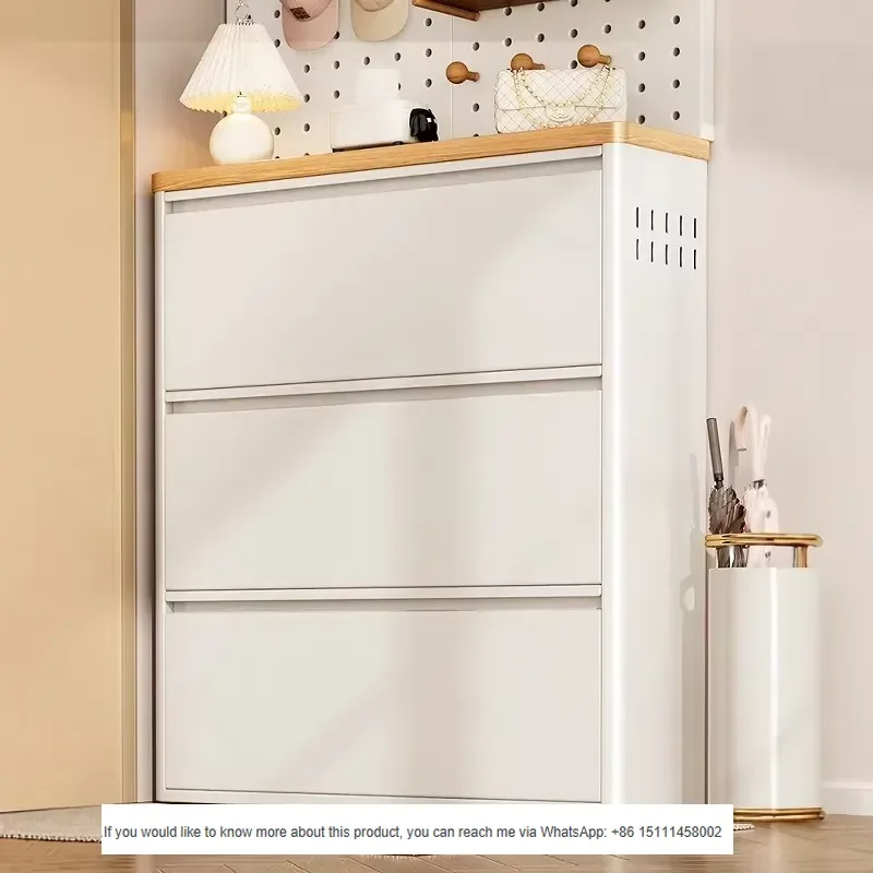 Ultra Slim Flip Drawer Modern Living Room Shoe Cabinet 15cm Steel Narrow Entryway Organizer Freestanding Indoor Shoe Rack