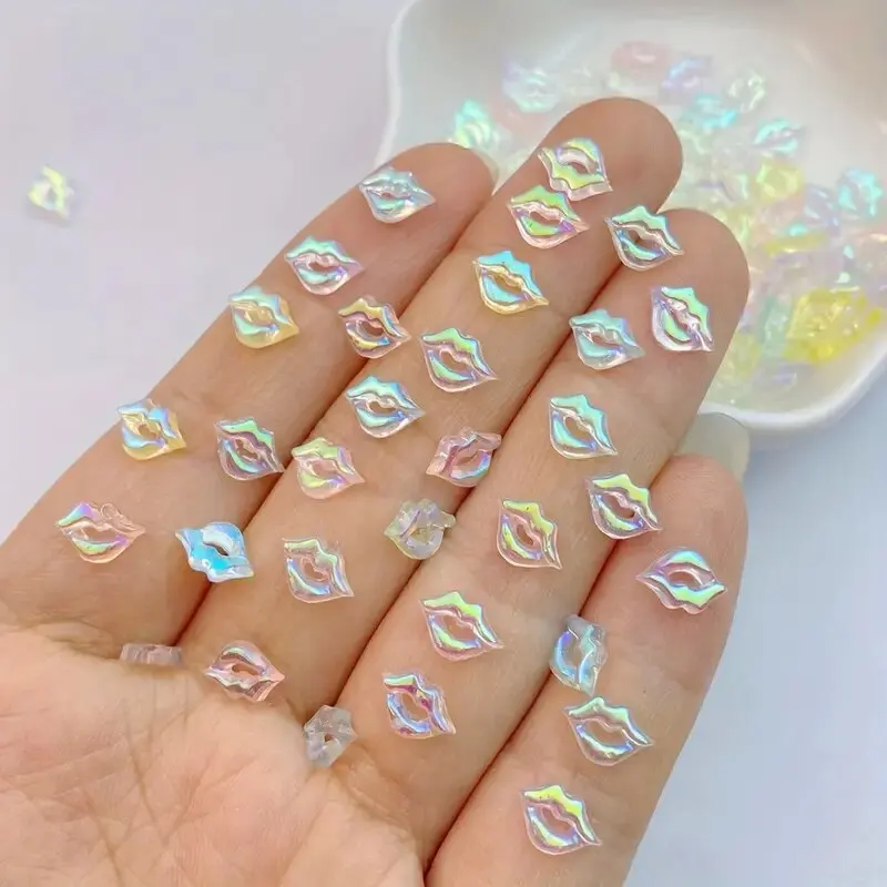 

100pcs Aurora Mini Cute Lip Nail Charms Bulk 3D Lips Rhinestones Nail Art Glitter Decoration Jewelry Nail Design Accessories DIY