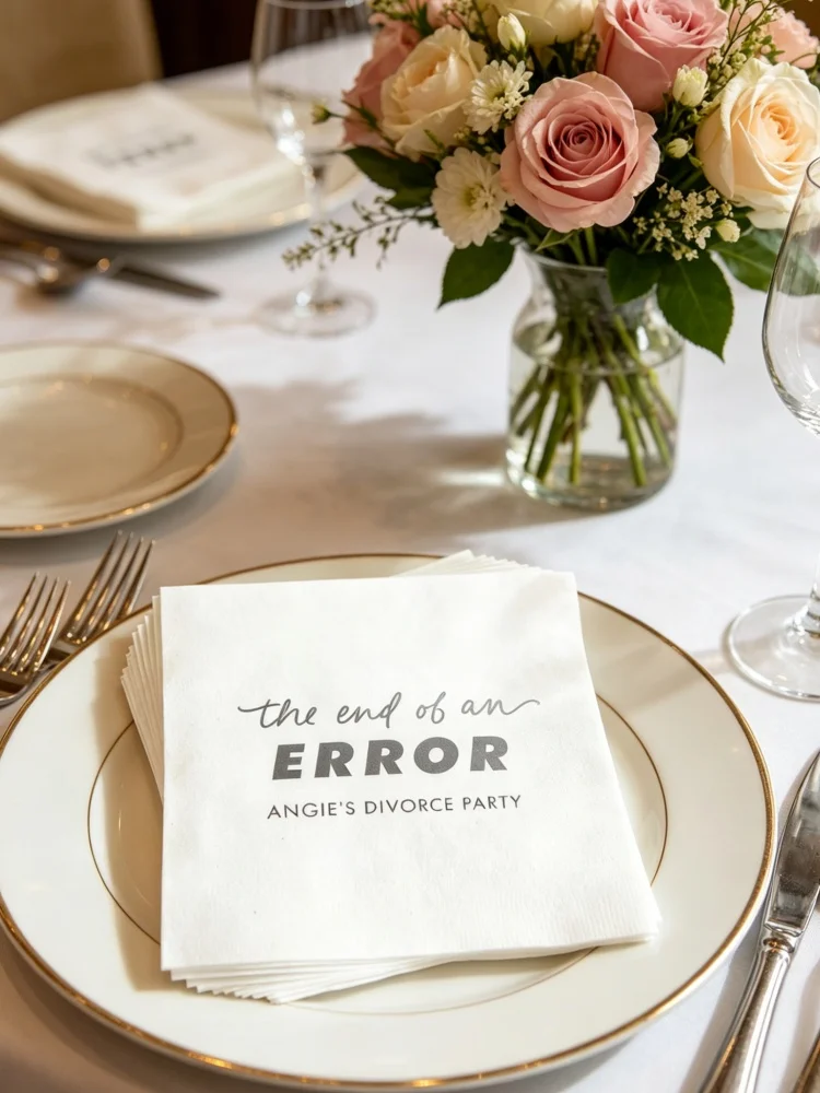

Personalized Custom Gold Silver Rose Metallic Foil The End of an Error Printed Cocktail Beverage Luncheon Disposable Paper