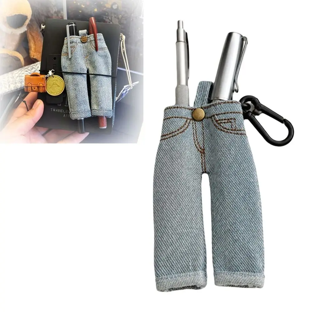 Pocket Pen Organizer Denim Pen Holder Jean Pants Vintage Style Pencil Holder Charm Elastic Strap Denim Notebook Pen Holder Clip