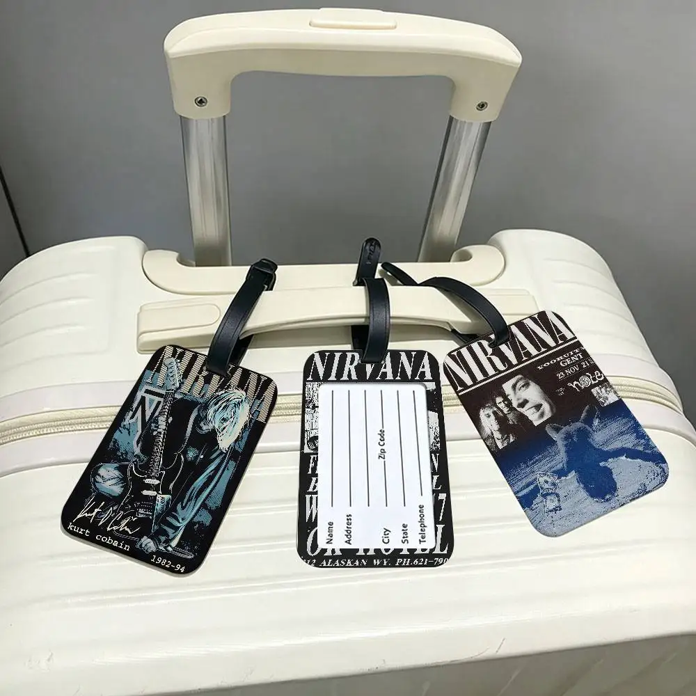 Rock Band A-N-NirvanaS PVC Waterproof Luggage Tag Anti lost Information Card Cover For Student Bag Travel Suitcase