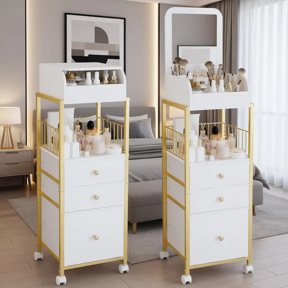 

Золотой органайзер для косметики с зеркалом — большой объем для хранения средств по уходу за кожей, косметики, парфюмерии и инструментов для волос