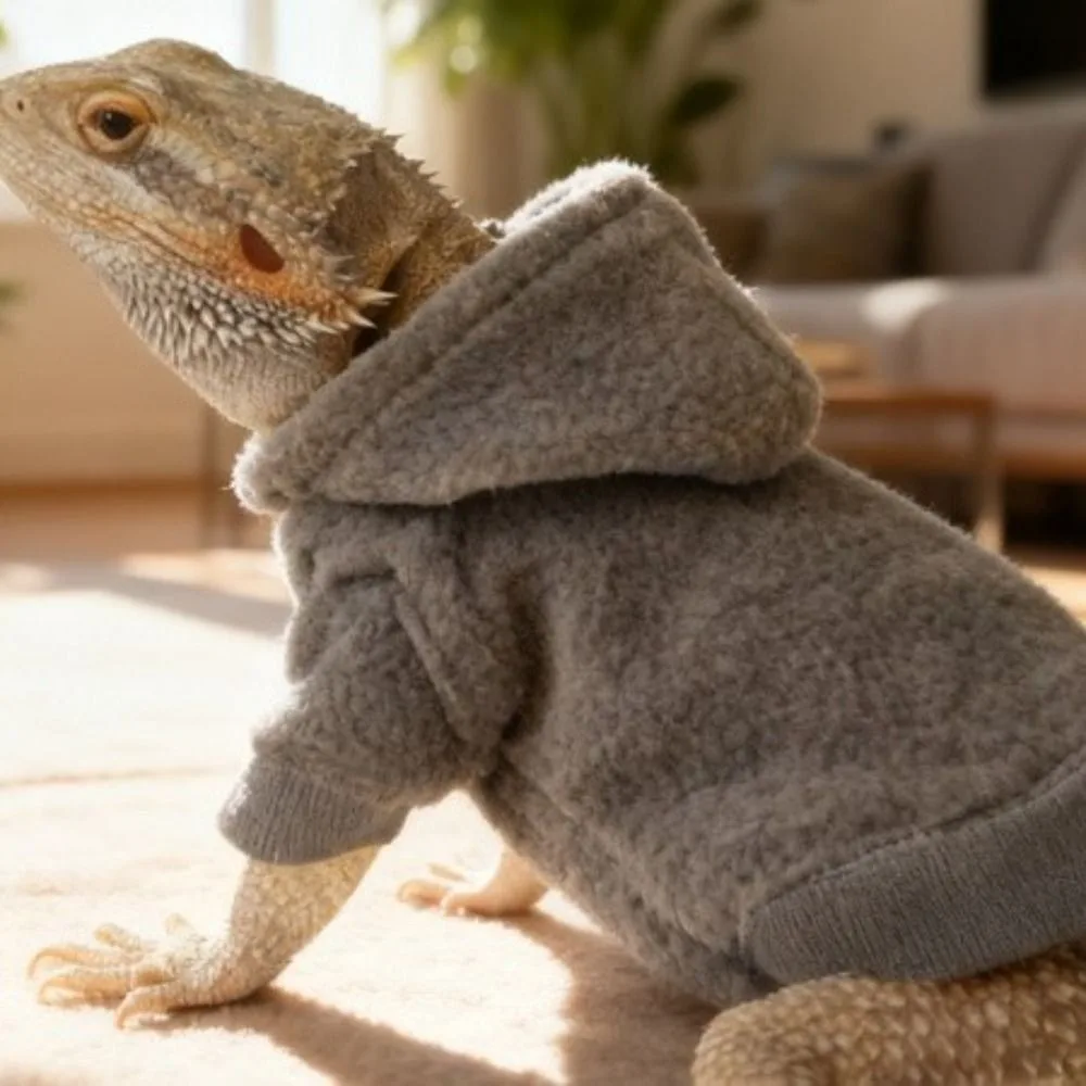 

Fashion Warm Lizards Clothes Solid Color Soft Bearded Dragon Hoodie Windproof Lizard Harness Vest Small Animal