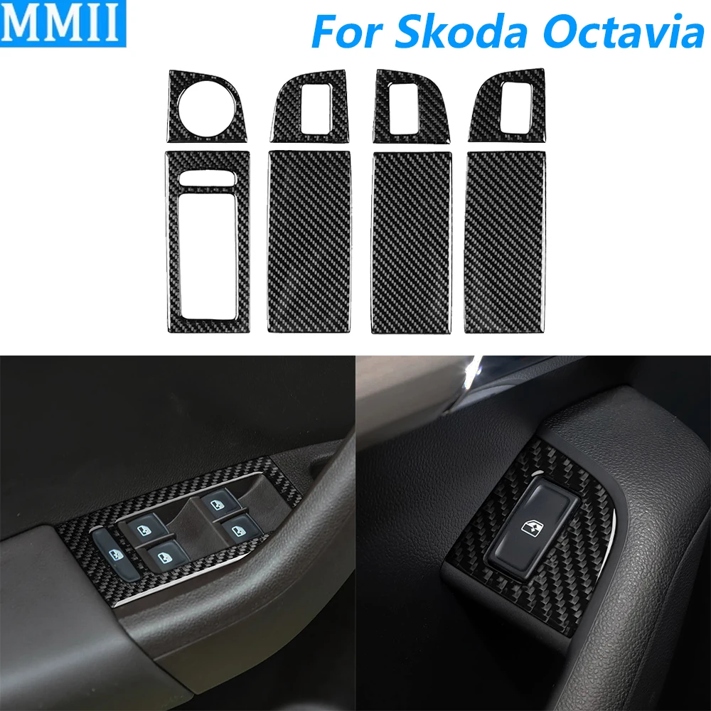 

Для Skoda Octavia 2017-2021 углеродное волокно, кнопка переключателя подъема двери, окна, панель управления, украшение, автомобильные аксессуары, наклейка