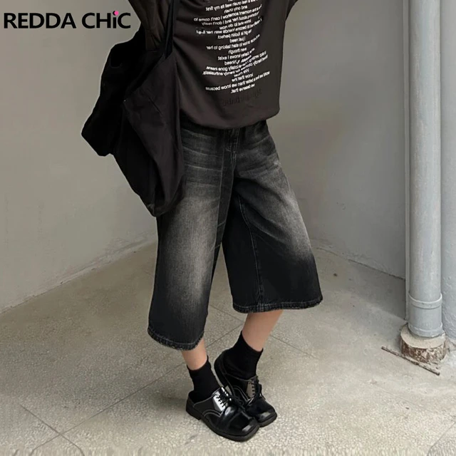 REDDACHiC Vintage Y2k Women s Baggy Jorts Black Low Rise Cropped Jeans Wide Leg Casual Pants Denim Shorts Acubi Fashion Trousers AliExpress