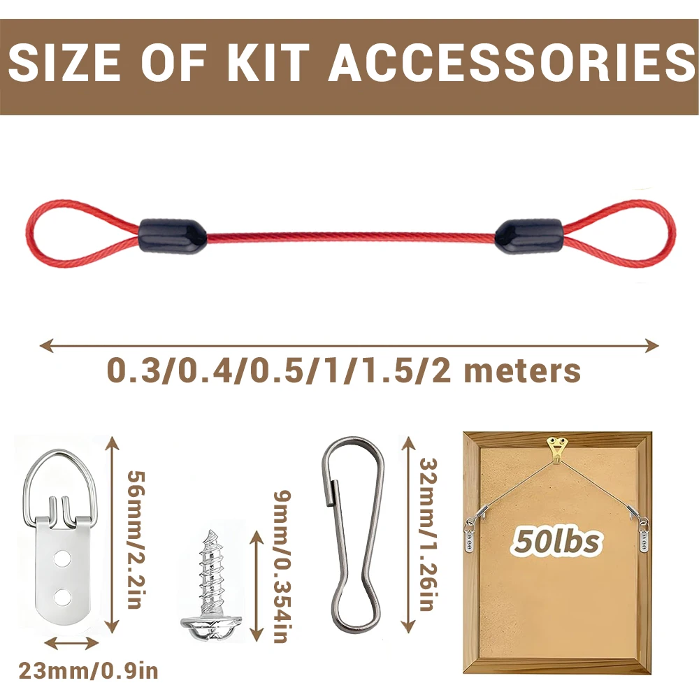 2mm Colored Steel Wire Rope Elastic Buckle Hanging Oil Painting Photo Frame Art Photo With Screw Wall Hook Set 0.3/0.4/0.5/1/2M - Image 3